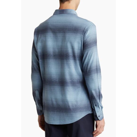 Travis Mathew Good Luck Stripe Micro Flannel Shirt Mens Sz Small Blue Nights - Picture 3 of 5
